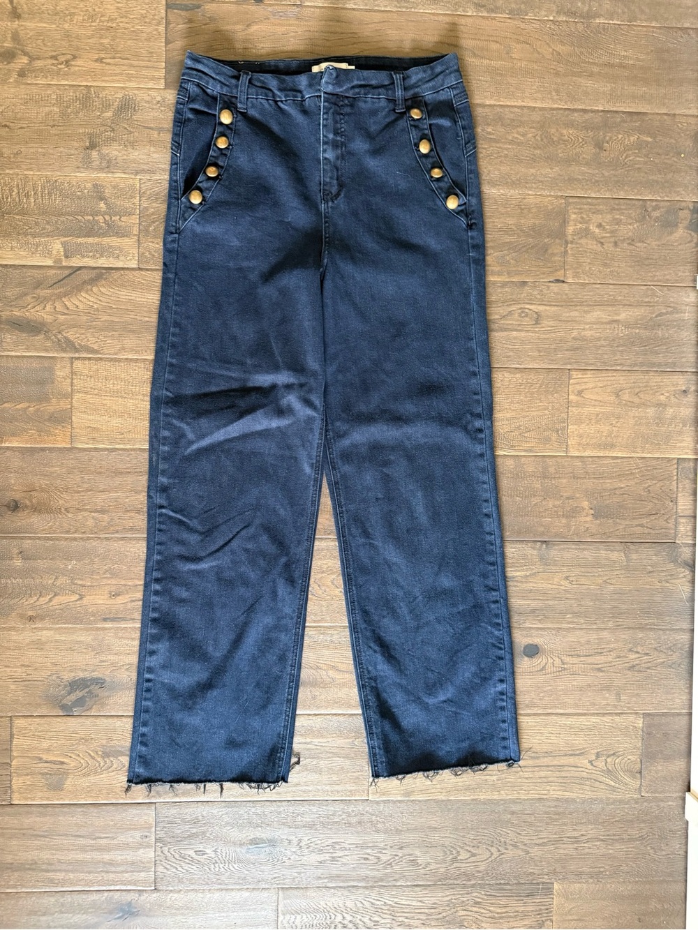 Cream Wide-Leg Dark Blue Jeans with Button Detail - Women - Picture 3 of 10